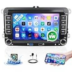 CAMECHO bilradio Android 13 dubbel din för VW Golf 5 6 Polo Passat Skoda med navigator, 7 tums skärm bilradio 2 DIN med spegel länk GPS WiFi Bluetooth FM/RDS SWC backkamera