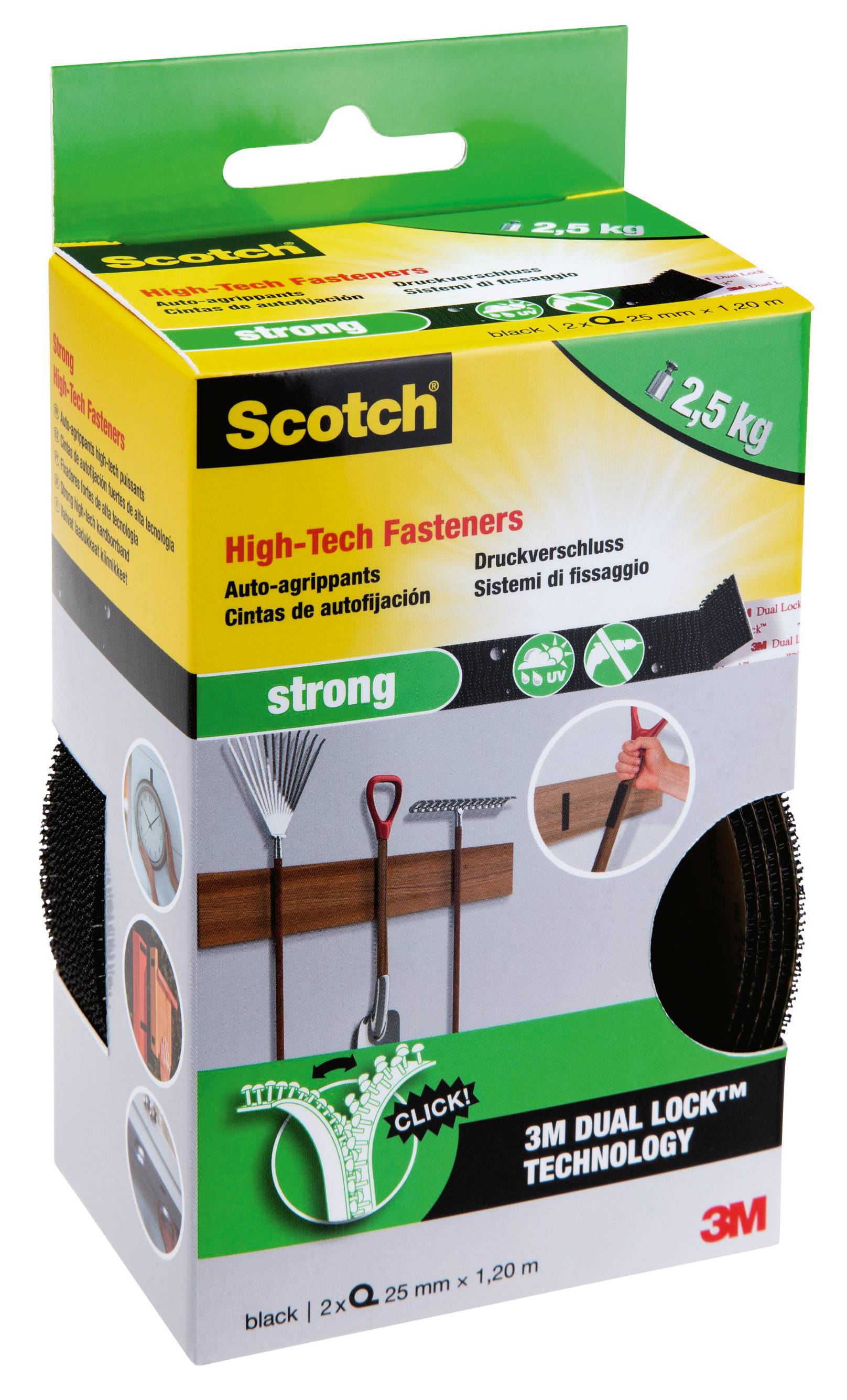 Kardborrband Scotch Strong 25mm x 1,2m svart (25mmx1,2m)