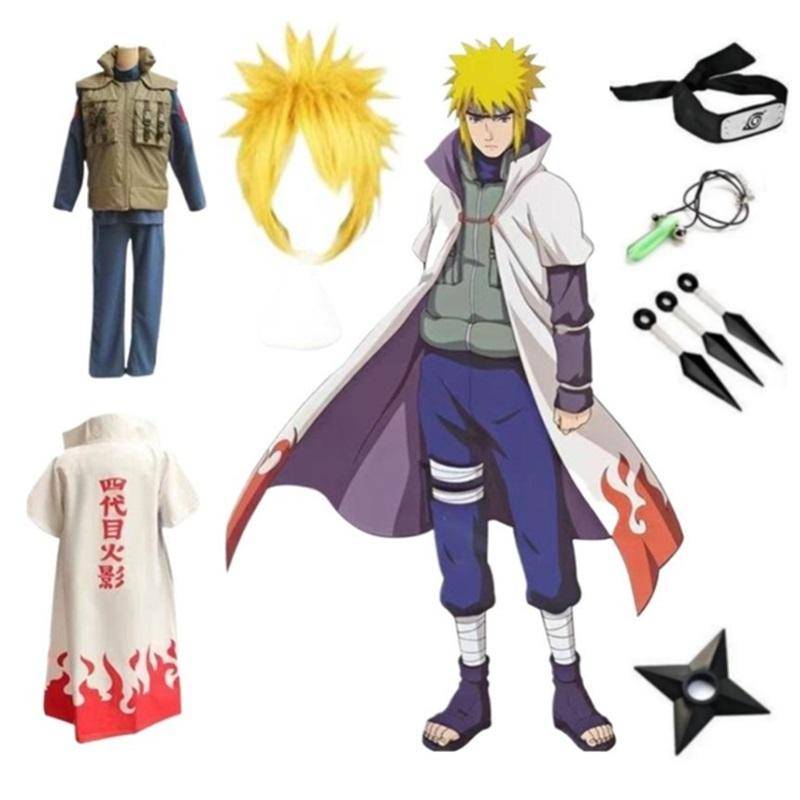 Anime Fjärde Hokage Kakashi Hatake Cosplay Kostym För Ung Ninja, Inkluderar Peruk. cm vit