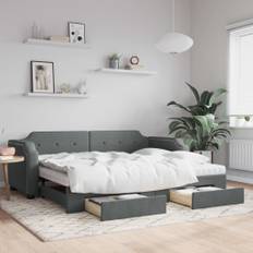 daybed med udtræk og skuffer 100x200 cm stof mørkegrå
