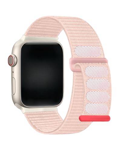 Justerbart Flätat Nylon Sport Loop-armband Compatible with Apple Watch Ultra 3/2/1 SE Series 11/10/9/8/7/6/5/4/3/2/1, Ultralätt för 38/40/41/42/44/45/46/49mm - Rosa Röd