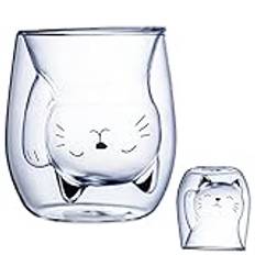 XiXiRan Dubbelväggsglasmugg, frukostmugg med dubbelglas, dubbelvägg glas, cappuccino-kopp, mjölkkopp, söt mugg, 200 ml (lyckokatt)