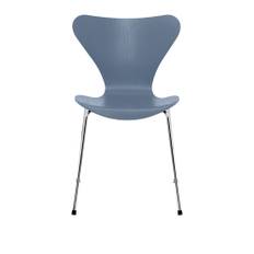 Fritz Hansen - Sjuan 3107 Dusk Blue Färgad Ask/Chrome - Spisebordsstole - Arne Jacobsen - Blå - Metal/Træ