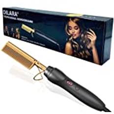 Premium Professional Mirakelkam 2 i 1 plattång I keramisk hår- och plattborste för lockning, plattning, kamning och styling av hår I Hot Heat Comb Hair straightener för kvinnor och kvinnor (guld)