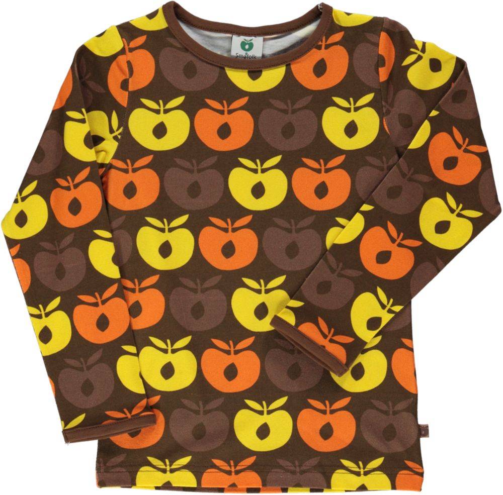 Langærmet bluse med æbler - Brown / 7-8
