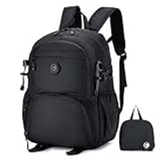 SPAHER 25L Hopfällbar Reseryggsäck Handbagage 40x30x20 Wizzair Vueling Lätt Skolryggsäck Vandringsryggsäck Vattentät Laptop Ryggsäck Liten Dagsäck för Kvinnor Män College Camping Svart
