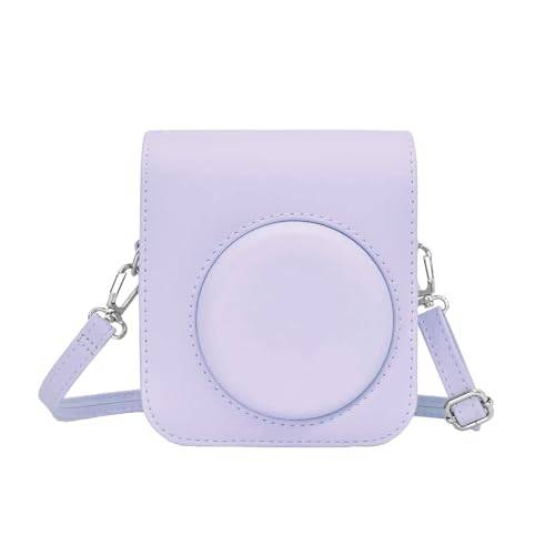 ASFWAGQ Instant kamerafodral kompatibelt med Instax Mini 12/11/9/8 PU-läder resväska med axelrem och väska (lila), Lila, 13.5 cm x 11.7 cm