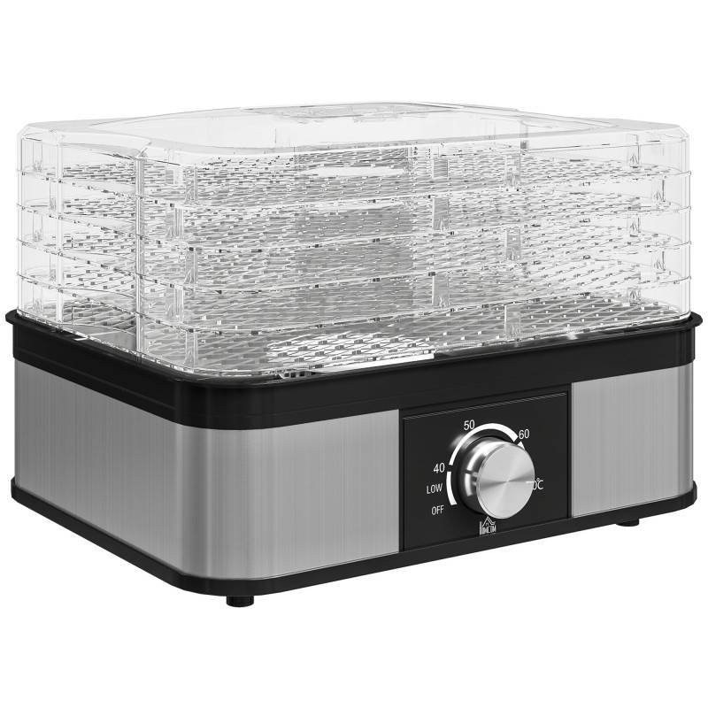 HOMCOM 5 Tier Food Dehydrator, 245W Stainless Steel Food Dryer Machine with Adjustable Temperature for Drying Fruit, Meat, Veget