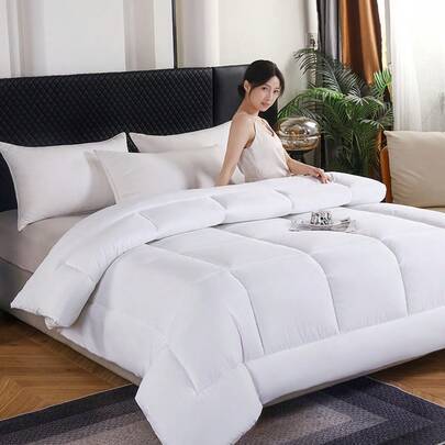 1 st lyxig vändbar sovfilt, 3D quiltat täcke i polyester, King/Queen size, quiltat täcke för alla säsonger, mjuk ihålig fiberfyllning, med 4 hörnöglor - Vitt (Multi-size)