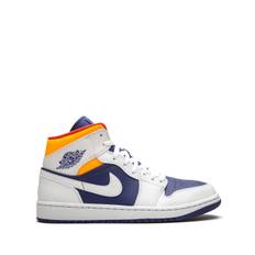 Jordan - Air Jordan 1 Mid Royal Blue/Laser Orange sneakers - unisex - läder/läder/nylon/polyester/gummi - 9 - Blå