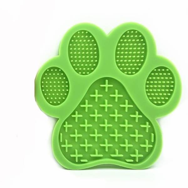 Silikon slickmatta för husdjur Långsammatning anti-kvävning med sugkoppar tassform 18cm x 18cm x 1.2cm Green