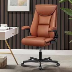 DoChair Chefsfåtölj ergonomisk kontorsstol högt ryggstöd 150 kg skrivbordsstol med vippfunktion höjdjusterbar kontorsstol av PU-läder arbetsrum, brun