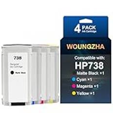 Woungzha Bläckpatron 738 130 ml 498N5A 498N6A 498N7A 498N4A kompatibel med HP738 738 bläck färgbläckpatron kompatibel för HP DesignJet T950 T850 (4-pack)