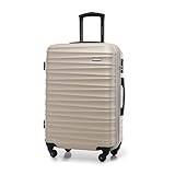 WITTCHEN Reisekoffer Rollkoffer Trolley Mittlerer Koffer Reisekoffer Hartschale aus ABS Mittelgroßkoffer mit 4 Spinner-Rollen Zahlenschloss Groove Line Größe M beige Lufthansa/Eurowings/Ryanair
