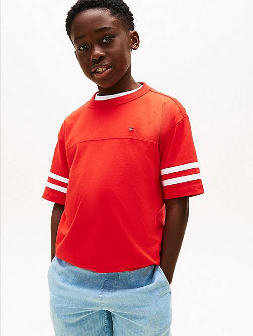 Stripe Sleeve Jersey T-Shirt - RAPID RED - 16yrs