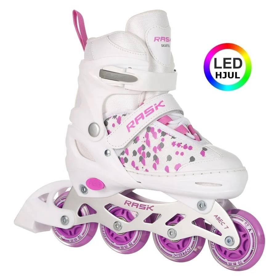 RASK Splash White LED - Inliners Rulleskøjte - Justerbar over 4 skonumre - HURTIG LEVERING Str. 34-37