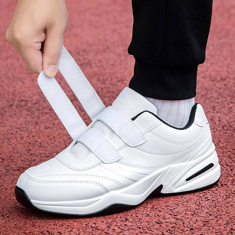 Herr Justerbara Kardborreband Läder Sneakers Casual Sportskor Vita Sneakers Masculino Zapatillas Deportivas Tenis cm svart