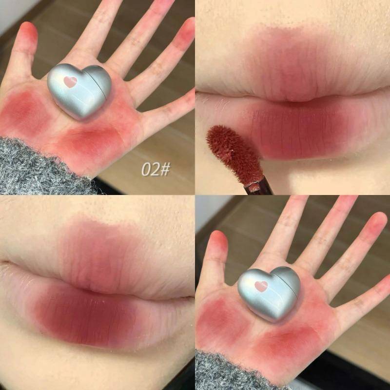 Hjärta Läppstift Sammet Matte Lip Mud Lera Lip Gloss Flytande Lip Tint Cream Pigment Långvariga Läppar Makeup Kosmetika