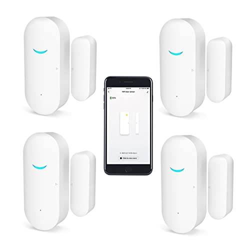 SENCKIT WiFi-dörr- och fönstersensorer, Tuya Smart Alarm med gratis avisering APP-kontroll hemsäkerhetslarmsystem, ingen hubb krävs, kompatibel med Alexa, Google Home (4-pack)