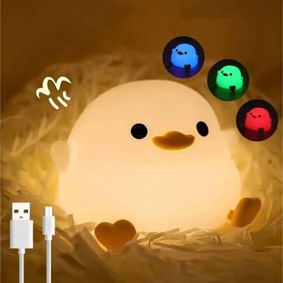 DoDo Duck nattlampa, söt dimbar barnlampskärm i silikon med LED, uppladdningsbar USB-C sänglampa med touchsensor, RGB och varmvit, lämplig för barn, s - Vitt (Bönanka - 7 färger,Bönanka - Varmvit)