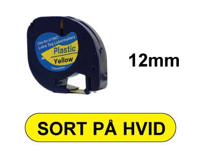 Dymo 91222 LetraTAG 12mm x 4m Sort på Gul plasttape kompatibel.