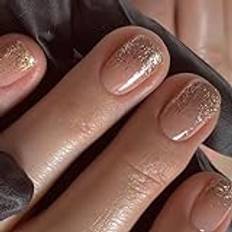 Franska naglar, 24 st. självhäftande lösnaglar, guld, glitter, fyrkantiga, i akryl, heltäckande, glansiga, återanvändbara, avtagbara naglar för kvinnor och flickor, nagelkonst
