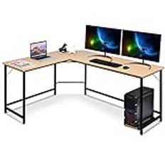 COSTWAY Skrivbord i L-form, hörnskrivbord, gamingbord, datorbord, datorskrivbord med CPU-ställ, kontorsbord, vinkelskrivbord för hemmakontor, 168 x 125 x 74 cm (natur)