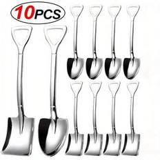 10 st/set dessertskedar i rostfritt stål - eleganta teskedsformade, vattenmelonskedar, lämpliga för kaffe, glass, frukt, köksredskap, skolmaterial - Multifärgad (Fyrkantigt huvud * 5 + runt huvud * 5,Fyrkantigt huvud * 10,Runt huvud * 10)