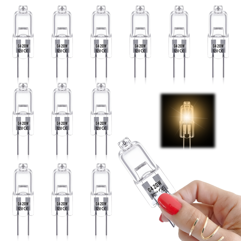 G4-pære til fremhævning af lys, 20W12V halogencyklus, energibesparende høj effekt, 12-pak