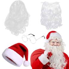Sunshine smile jultomtekostym tillbehör, peruk skägg + mössa + glasögon, jultomte skägg och peruk, jultomtekostym peruk för julutklädning rollspel julfest
