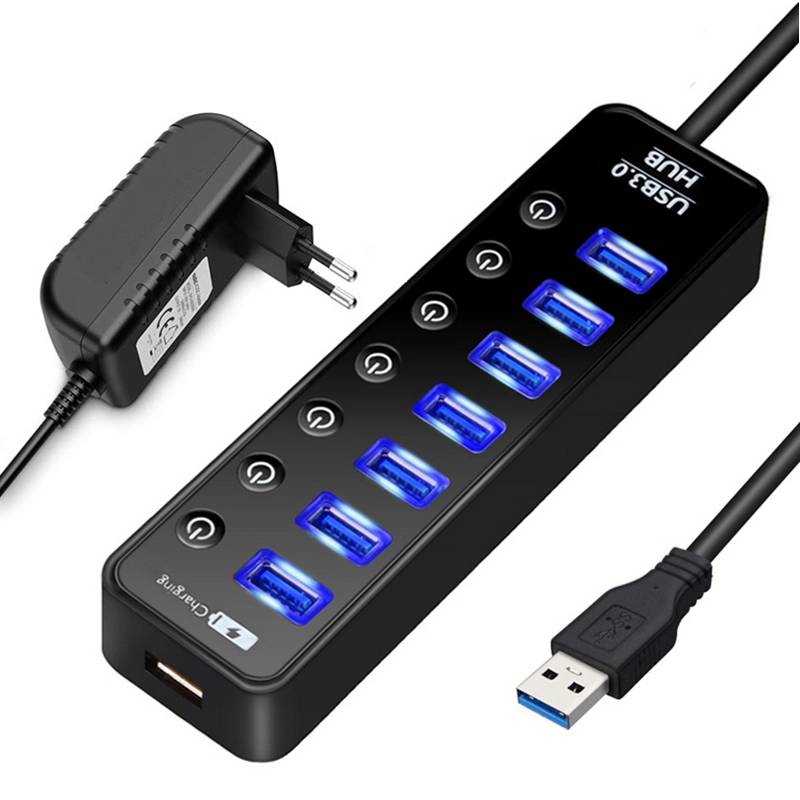 Usb hub 3.0 multi 4 7 port laddare för ipad mac book air pro pc dator bärbara tillbehör med strömadapter usb splitter hab - 7 portar med au-kontakt