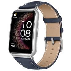 KoGiio Vintage läderarmband för Huawei Watch Fit/Watch Fit New/Watch Fit Elegant/Watch Fit SE, män kvinnor ersättning mjuka klockarmband, metallspänne andas ersättningsarmband – blå, Huawei watch fit