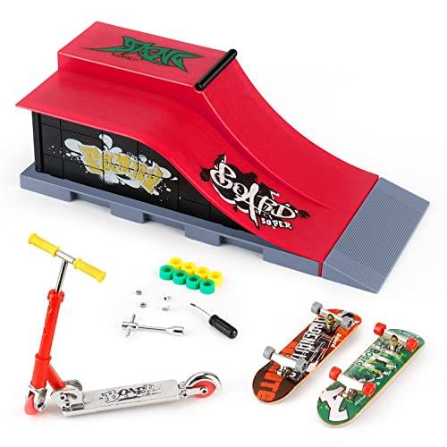 KETIEE Mini Finger Skateboard Ramp Set, Fingerboard Skateboard Skatepark däck truck Fingerboard Ramp kit fingerleksak med rampparker för barn födelsedagspresent, 1810-6E Uppgradering
