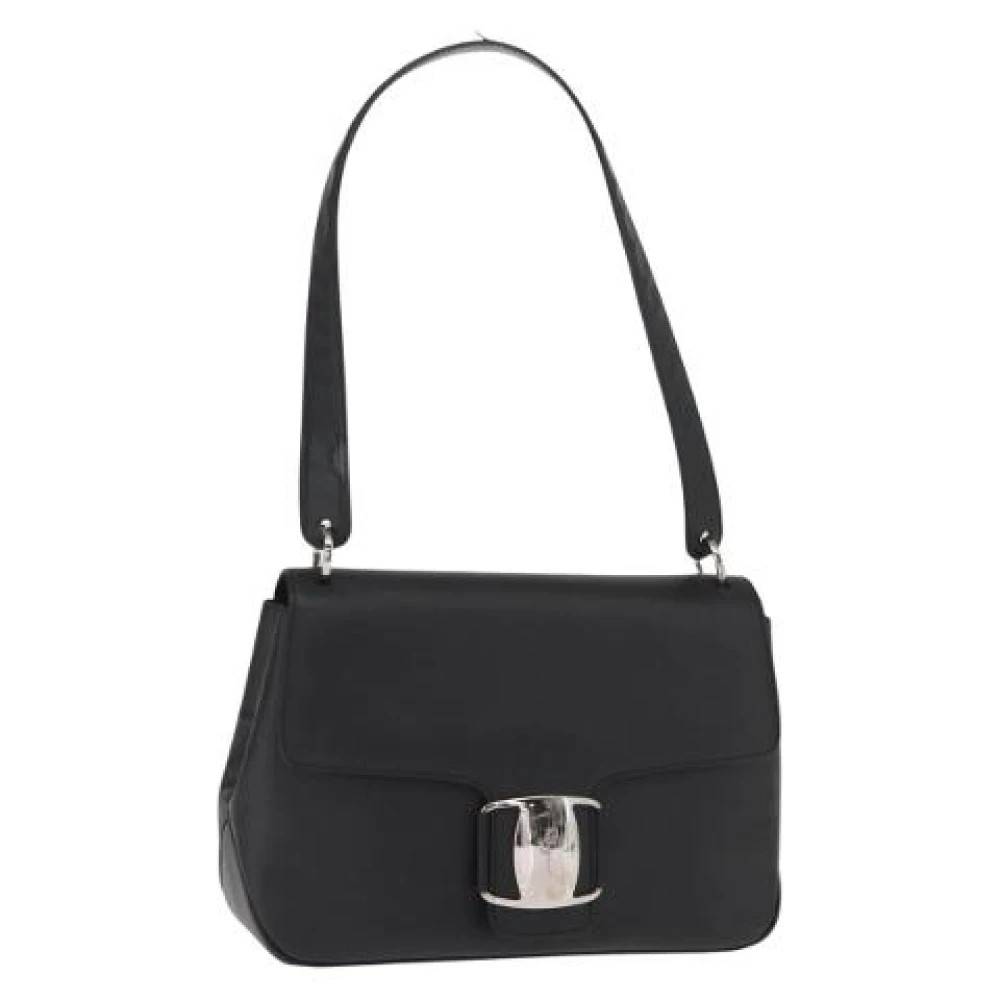 Salvatore Ferragamo Pre-owned Pre-owned Læder Skuldertaske - Vintage - Dame - Sort - ONE SIZE - Uld