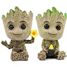 SLOCME Planterare Groot blomkruka – Guardians of The Galaxy Groot för pennhållare skrivbordsprydnad, växtkruka med dräneringshål (2-pack)