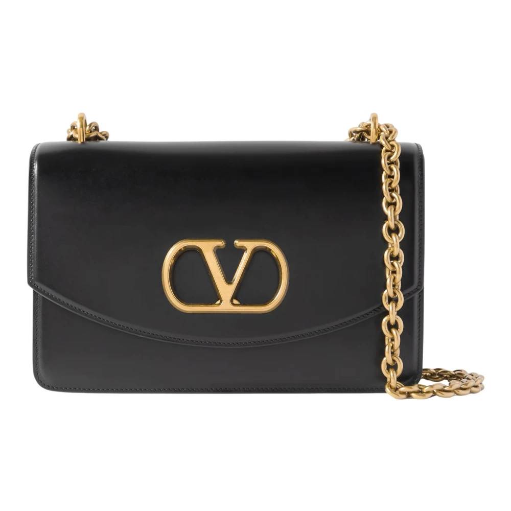 Valentino Garavani Sort læder skuldertaske med gyldne detaljer - Tasker - Dame - Sort - ONE SIZE - Uld
