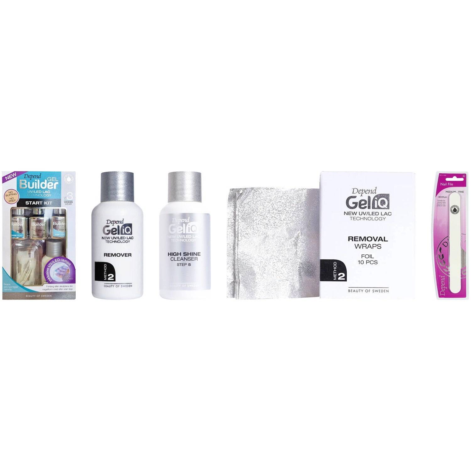 Depend Gel Manicure Essentials Kit Starter Kit, Remover, Shine 35ml, Wraps & File
