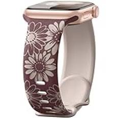 Maledan Floral graverat armband kompatibelt med Apple Watch armband 41 mm 40 mm 38 mm 42 mm, kvinnor, tvåfärgad blomma, silikon, sportband för iWatch SE Series 10 9 8 7 6 5 4 3 2 1,