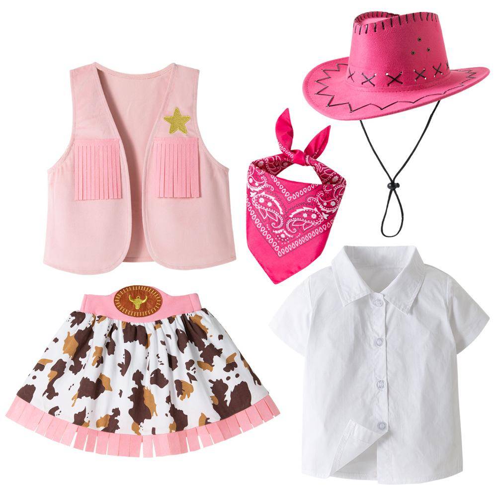 Cowboykostym för flickor Purim Halloween Småbarn Barn Cowgirl Cosplay Väst Kjold Fest Maskerad Karneval Födelsedagskläder cm