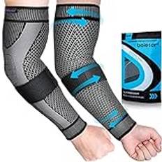 Beister kompressionsärmar med elastisk rem för män och kvinnor (par), armbågsstöd, 20-30 mmhg halkfria andningsbara tjocka helarmsstöd för tennisarmbåge, träning, artrit, lymfödem, DVT