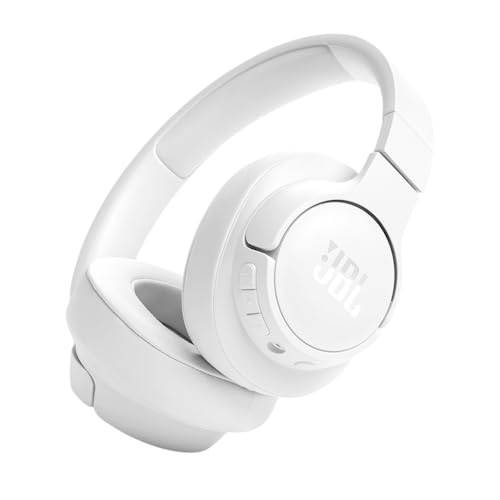 JBL Tune 720 BT trådlösa - Over-ear hörlurar med Bluetooth 5.3-teknik och ljudkabel, JBL Pure Bass-ljud, 76 timmars batteritid och handsfree-hantering, vit