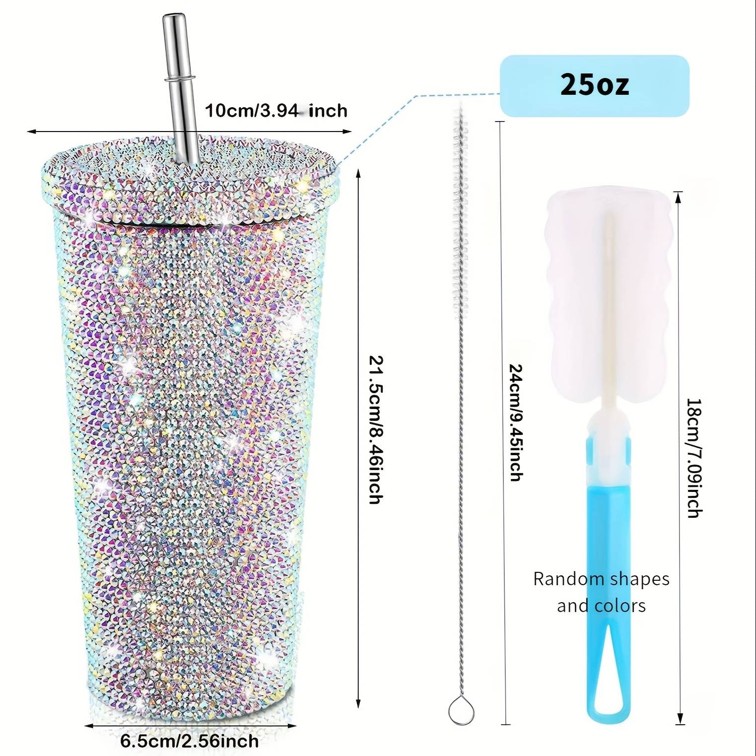Diamond Insulated Cup Double-layer Stainless Steel Cup With Straw Stick-on Crystals Rhinestone Coffee Cup Gift Cup Rhinestone-encrusted