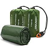 HONYAO® Nödfilt Sovsäck med Visselpipa, Survival Sleeping Bag, Nödsovsäck - Ultra Lätt, Hålla Varm, Vattentät, för Utomhus Camping Vandring - Grön 2 Stycken