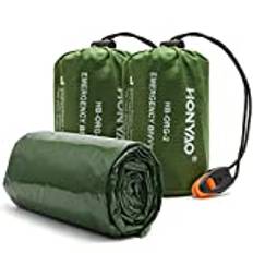 HONYAO® Nödfilt Sovsäck med Visselpipa, Survival Sleeping Bag, Nödsovsäck - Ultra Lätt, Hålla Varm, Vattentät, för Utomhus Camping Vandring - Grön 2 Stycken