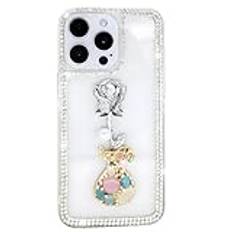 Ymyhyuxi Fodral för iPhone 12 Pro fodral bling diamant 3D lyxig gnistrande glitter kristall strass kant kedja rosa blommor fodral (silver)