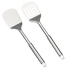 Spatel set i rostfritt stål för wok, spatel, 34,5 cm, silverspatel, robust köksspip, hög värmebeständighet, kökspatel för non-stick-köksredskap, diskmaskinstålig