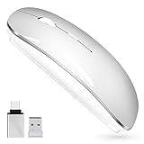 Trådlös mus 2,4 GHz, uppladdningsbar, kompatibel med Apple MacBook Air/Pro, iPad, Mac, Chromebook, PC, med USB C-adapter (vit silver)