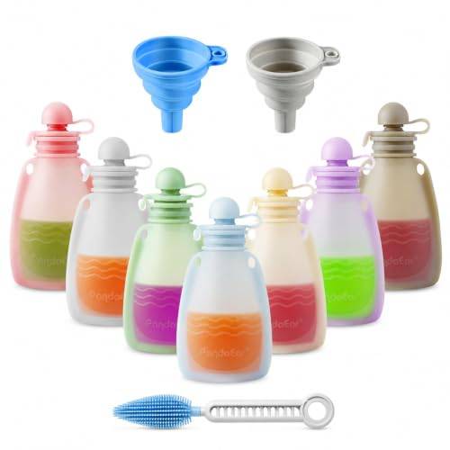 PandaEar Återanvändbara Silikon Barnmatpåsar, 7-pack Squeeze Påsar för Småbarn, BPA-fria Silikon Påfyllbara Barnmatförvaring, 160ml