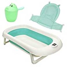 Ikodm 3-i-1 babybadkar med termometer | badmatta | Baby-hårtvättskopp, ergonomiskt babybadkar vikbart, utrymmesbesparande, för nyfödda småbarn från 0-3 år (grön)