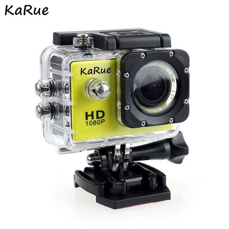 Karue actionkamera 2.0 " 90d undervattens vattentät hjälm cam kamera sport cam 720p 12mp upplösning 30m vattentät - Gul / standard--
